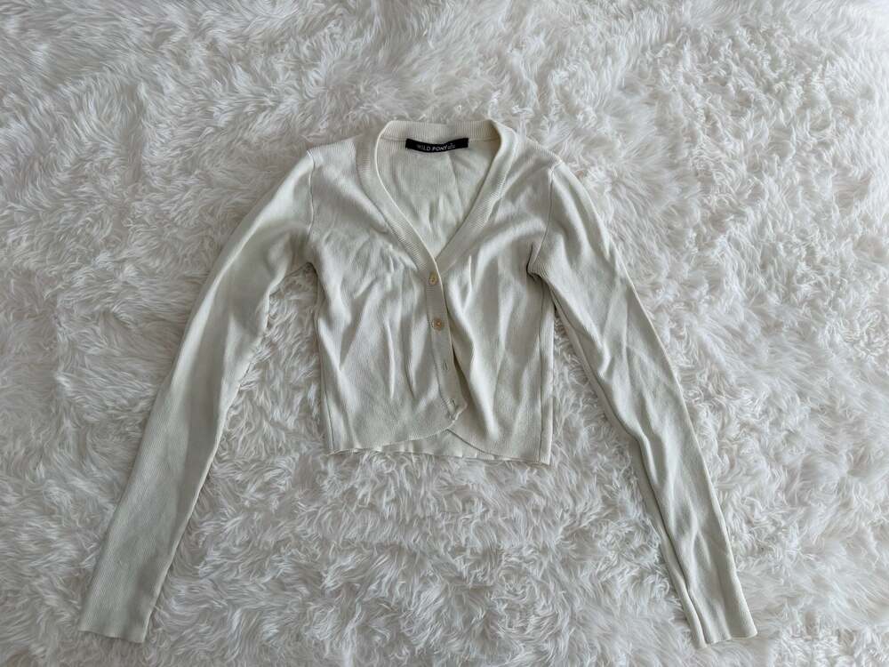 Wild Pony White Ribbed V-Neck Button-Up Crop Cardigan Size Small